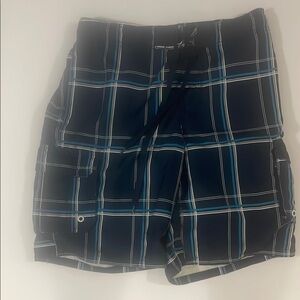 OP Navy and White Plaid Board Shorts Size Medium